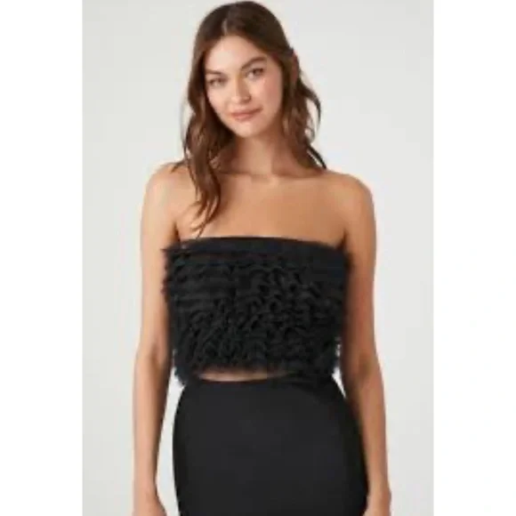 2/$10 NEW | Ruffle Mesh Tube Top – Black, Size Small (NWT) Forever 21 Crop Top - Picture 7 of 15